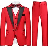 Boys Suits 3 Piece Slim Fit Formal Set One Button Solid Tuxedo Jacket Vest Pant for Kids Prom Wedding 4-16 Years Peak Lapel
