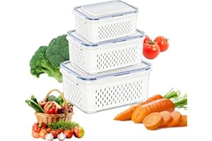 4 in 1 Food Storage Container,Fruit Storage Containers for Fridge with Removable Colanders,Household Transparent Plastic Food