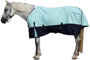 Gallopoff 600 Denier Rip-Stop Horse Rain Sheet Lightweight Waterproof and Breathable Turnout Horse Blanket (No Fill) Turquoise/Navy 75