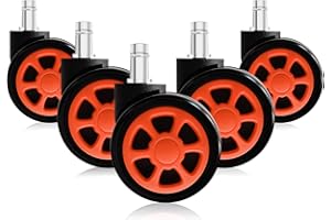 TIANSHU Office Chair Wheels,Universal Gaming Chair Casters Heavy Duty Office Chair Replacement Parts Rubber Desk Chair Caster Wheels for Wood & Hardwood Floors Set of 5, Orange