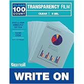 Samsill 100 Pack 8.5" x 11" Clear Write On Transparency Film, 5 mil, for Use with Dry Erase Markers only, Not for Use in Printer, Acetate Sheets