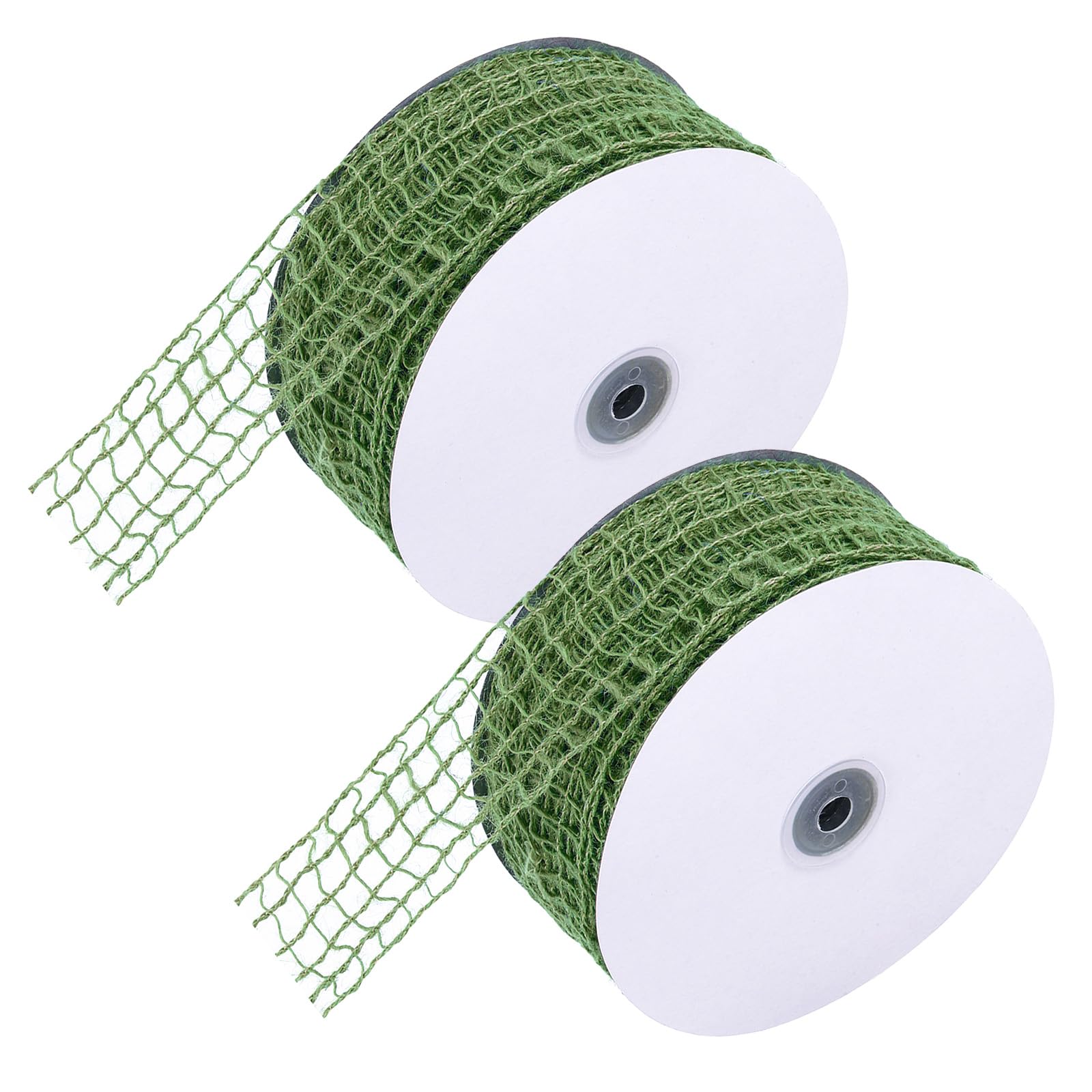 PATIKIL Mesh Burlap Wired Ribbon, 2 Pcs 2.5 Inch x 30 Yard Natural Jute Fabric Ribbons Linen Woven Ribbon Rolls for Christmas Halloween Party Wedding DIY Crafts Gift Wrapping, Green