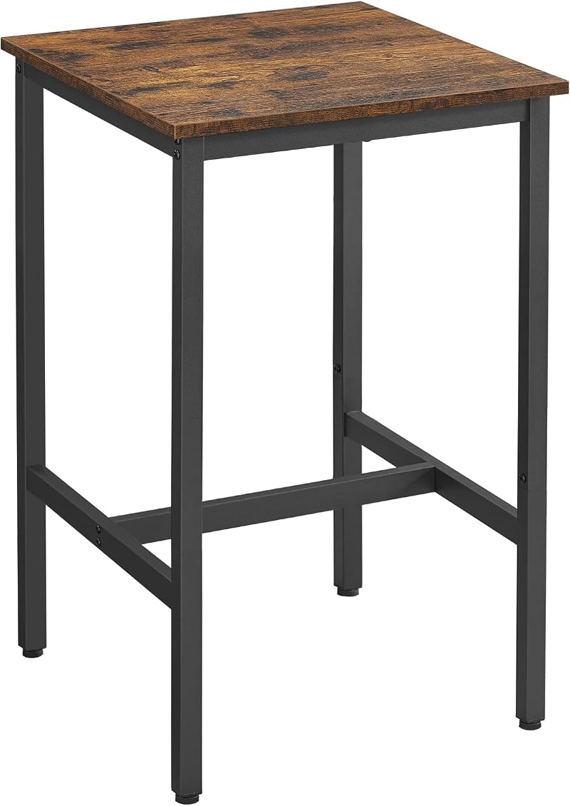 VASAGLE High Table Square Bar Table 60x60x92 cm Steel Frame Rustic Brown Black