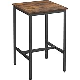 VASAGLE Bar Table, Kitchen Dining, High Top Pub, Square, Steel Frame | Bar Height Cocktail for Living Room Party, Sturdy Metal, 23.6 x 23.6 x 36.2 Inches for Narrow Spaces, Rustic Brown ULBT25X