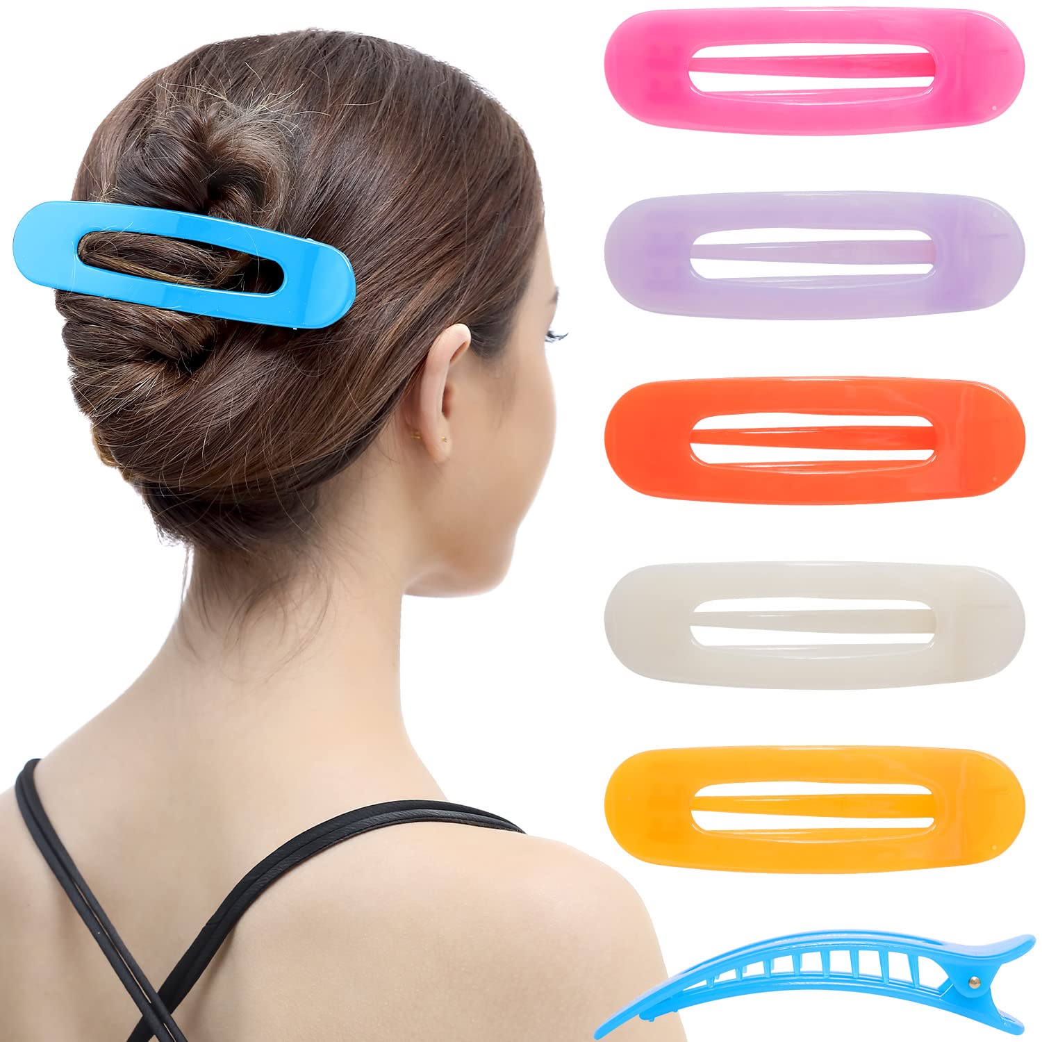 RC ROCHE 6 Pcs Flat Claw Hair Clips for Women Lay Down Barrettes No Crease Side Slide Thick Long Hair Duckbill French Against Head Jaw Claw Styling Clamp, Medium Jelly Candy