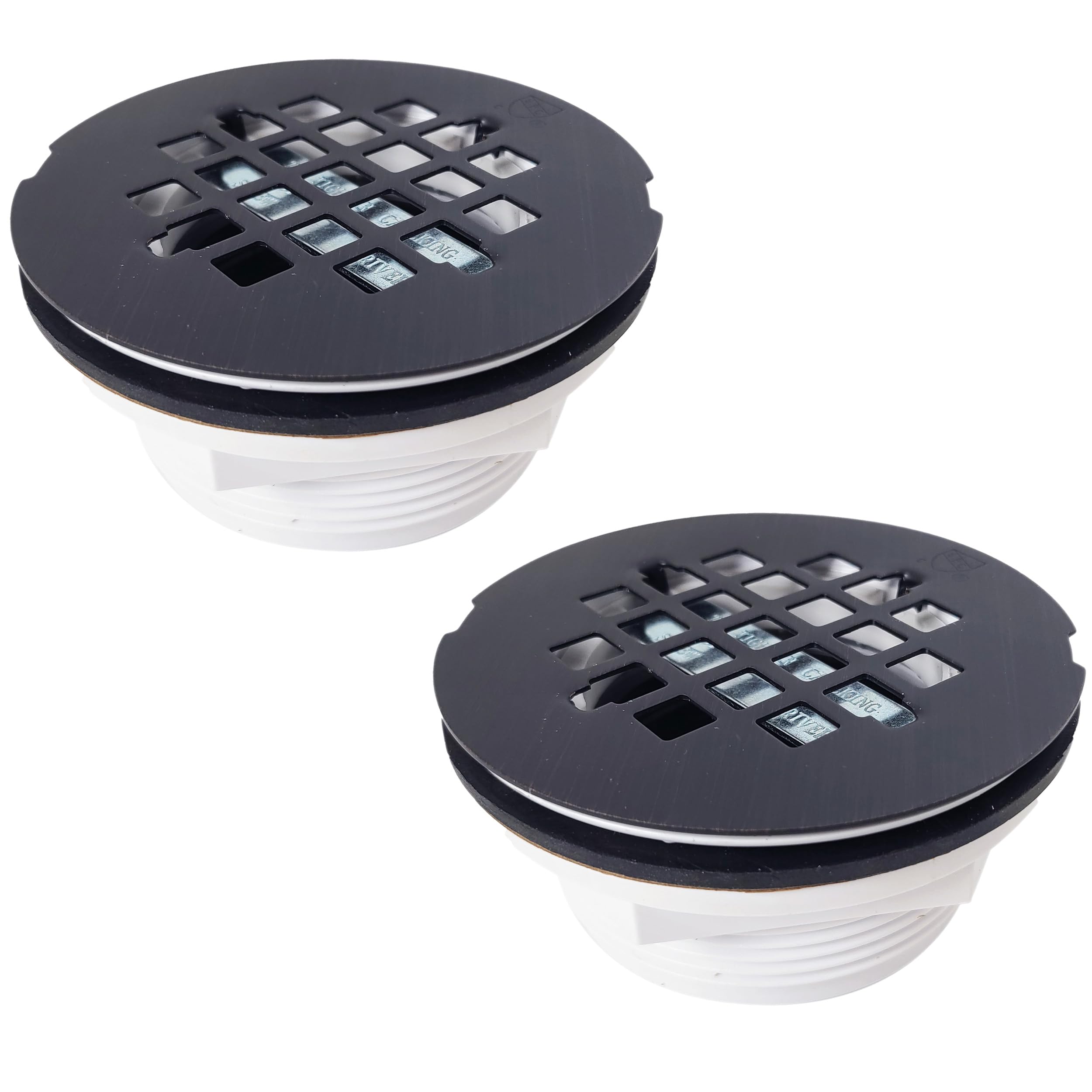 Westbrass D206P-2-12A 2" No-Caulk PVC Compression Shower Drain with 4-1/4" Round Grid Cover, Antique Bronze (2-Pack) Image Westbrass D206P-2-12A 2" No-Caulk PVC Compression Shower Drain with 4-1/4" Round Grid Cover, Antique Bronze (2-Pack) Image