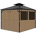 Gazebo Privacy Curtains 10' x 12' with Mosquito Windows, 4-Panels Side Wall with Zipper Universal Replacement for Patio, Outdoor Canopy, Garden and Backyard, Khaki (Curtain Only)