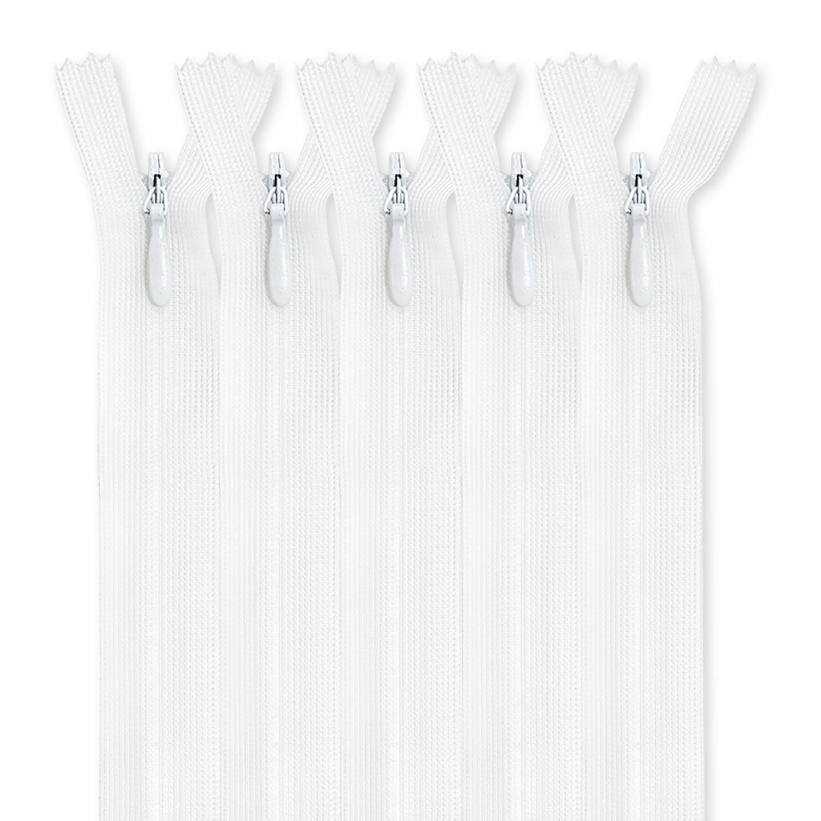 MARARDI [Pack of 5 Invisible Zippers [White] Nylon [50 cm] Sewing and Crafts for Clothing Bags Fabric for Sewing Machine Patchwork Plastic Cotton Zipper with Metal Zip