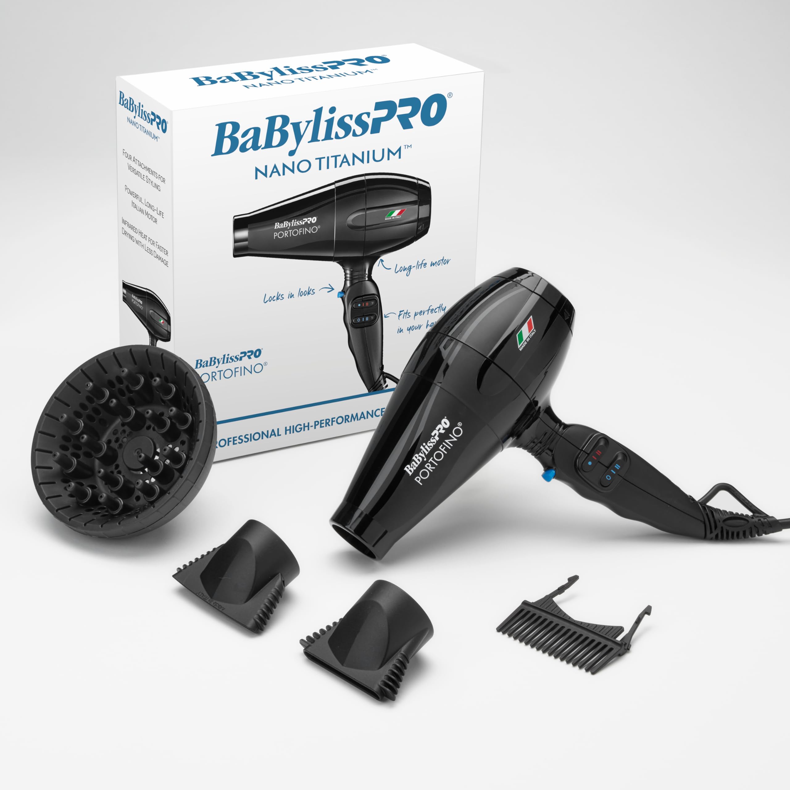 BaBylissPRO Nano Titanium Italian Portofino Hair Dryer - Professional 2000 Watt Blow Dryer