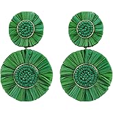 Boho Statement Earrings Beaded Raffia Palm Bohemian Lightweight Tiered Drop Dangle Earrings Gift for Women