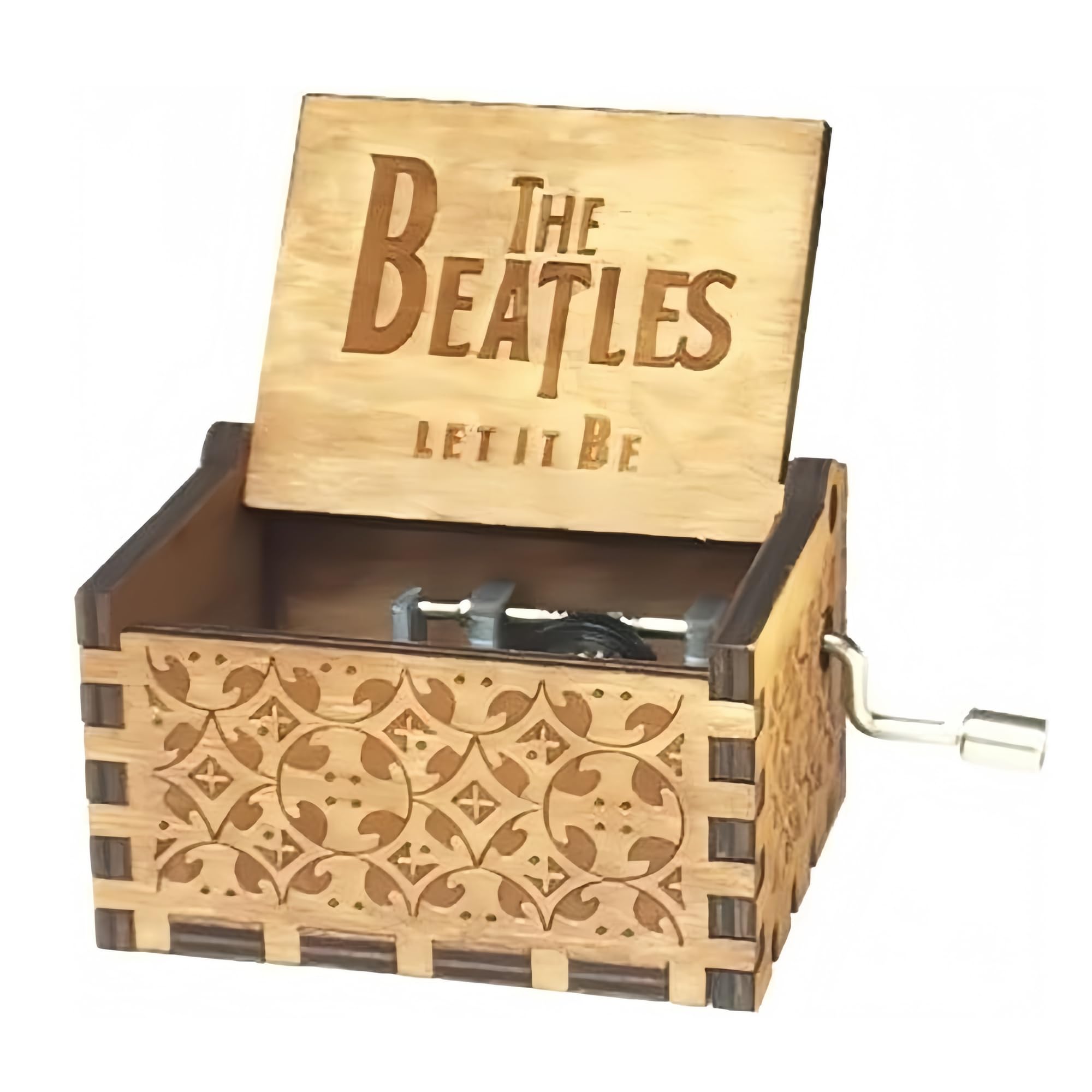 Cuzit The Beatles Theme Antique Carved Wooden Hand Crank Music Box Birthday Gift Party Item Musical Toy