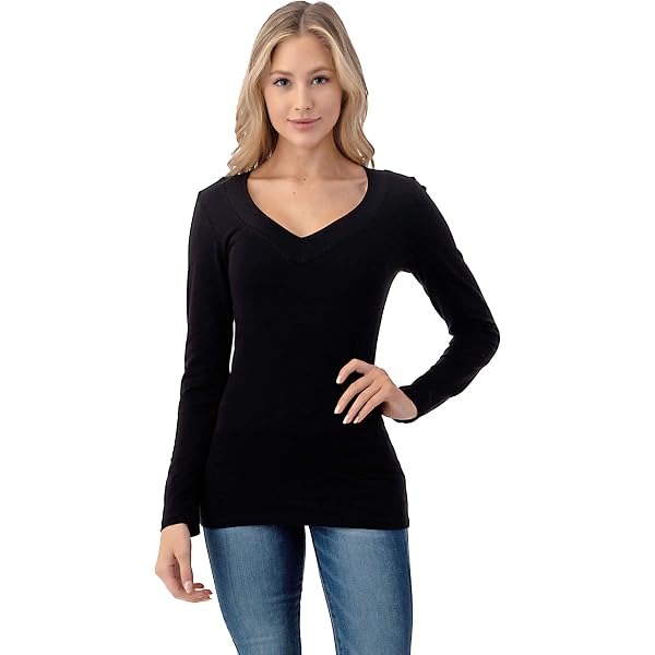 Clothes Effect Women's Plain Long Sleeve V-Neck T-Shirt – 95% Cotton 5% Spandex, Multiple Colors - View #8