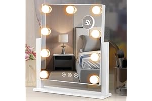 Vanity Mirror with Lights, Hollywood Lighted Makeup Mirror with 3 Color Lighting Modes and 9 Dimmable Bulbs, Detachable 5X Ma