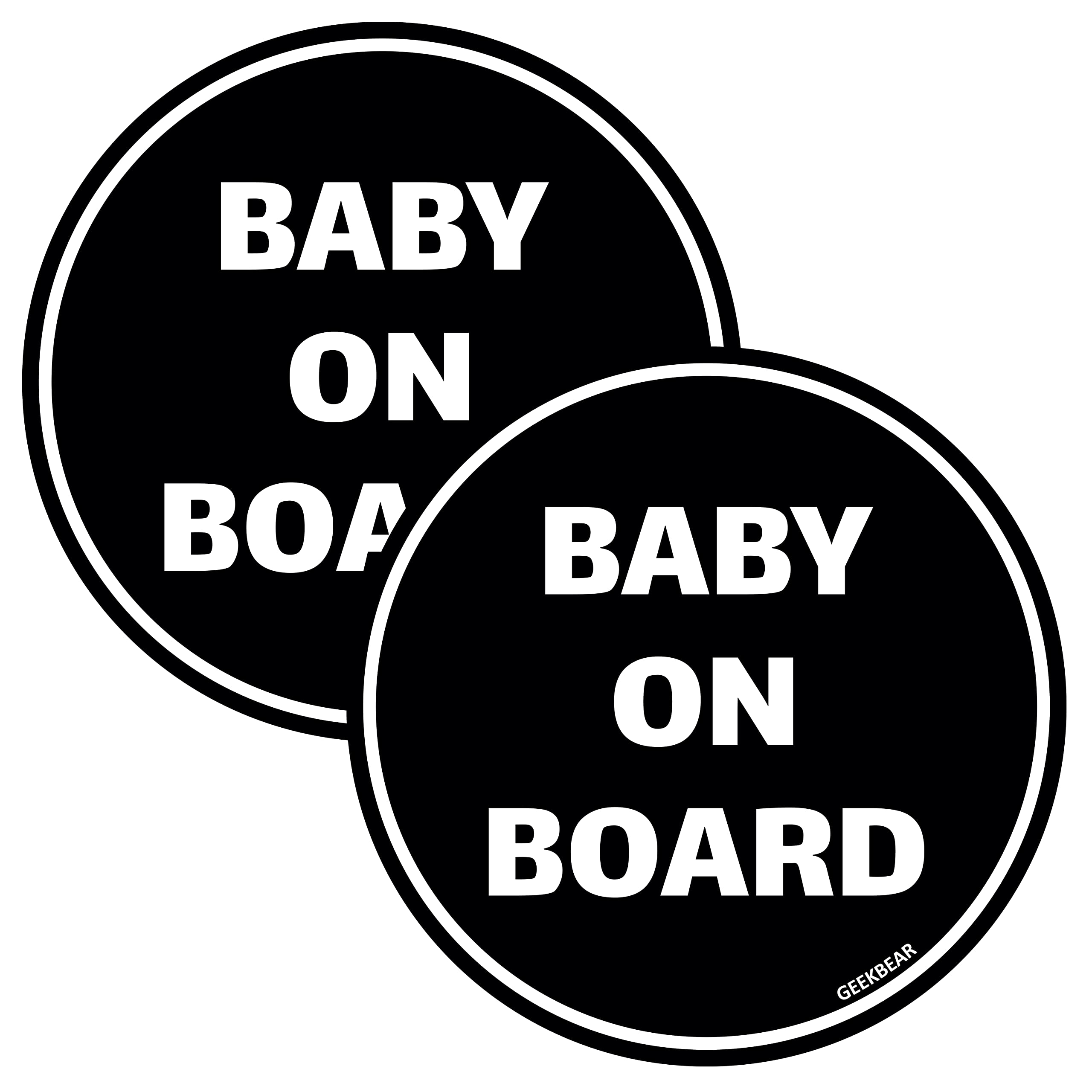 GEEKBEAR Baby on Board Sticker for Cars (Black - 2 Pack) - No Magnet or Suction Cup - Safety Sign - Cute and Funny Car Sticker Decal for Window Bumper