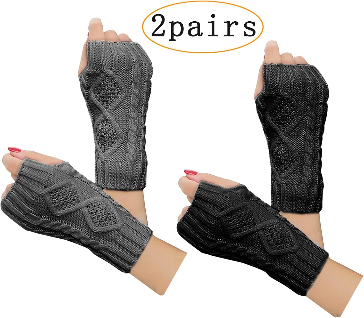 2 Pair Women's Hand Crochet Winter Warm Fingerless Arm Warmers Gloves 2 Pair(Black+DarkGray) at  Women’s Clothing store