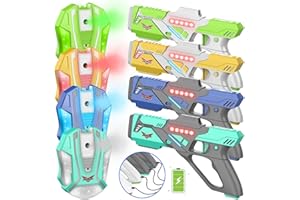 JAKMEAN Rechargeable Lase r Tag Set with Vests, Upgrade Lase r Tag Guns Set of 4, Multi Player Lase r Tag Set for Kids Toy for Teen Boys & Girls, Indoor&Outdoor Toy Gift,Ages 8+,Gray+White