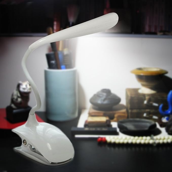 BonZeal Rechargeable Adjustable Acrylic LED Clip Desk Lamp without Sensor Touch (White)