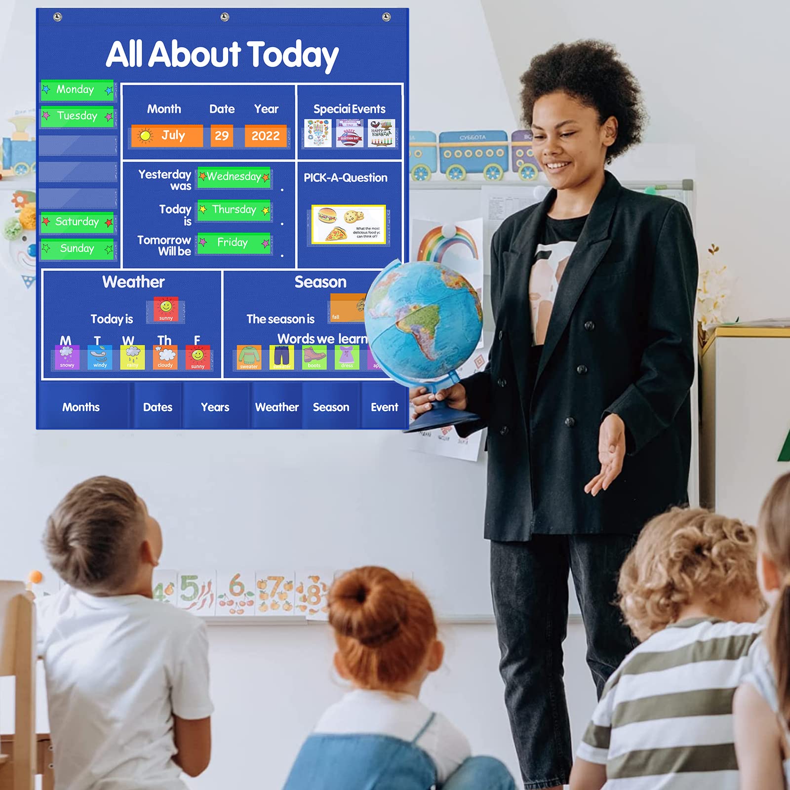 Mua ABCxGOOD All About Today Circle Time Learning Center Pocket Chart ...
