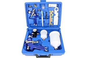 HOTORDA HVLP Air Gravity Spray Gun Set,2-Sprayer paint Gun,0.8mm 150ml & 1.4mm 600ml Auto Gravity Feed Painting with Locking Air Pressure Regulator Gauge Air Spray Nozzle Gun for Cake Decoration,Model Making