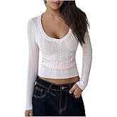 SOLY HUX Women's Deep V Neck Sweater Long Sleeve Knit Crop Top Pullover Fall Clothes