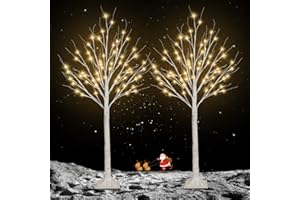 BHCLIGHT 2 Pack 4FT 100LED Christmas Lighted Birch Tree, Timer Function Prelit Artificial Tree Lamp Plug in with Warm White Lights, 2 Modes Twinkling Twig Trees for Indoor Outdoor Party Christmas Decorations