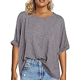 Tankaneo Women's Plus Size Short Sleeve T Shirts Summer Half Sleeve Crew Neck Oversized Tees Casual Loose Fit Tunic Tops