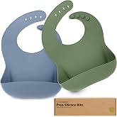 KeaBabies 2-Pack Silicone Bibs for Babies, Toddlers Girl, Boy (Slate) | Sturdy Food-Grade Silicone Baby Bibs for Eating, Large Food Catcher Pocket, Easy Clean Waterproof Baby Feeding Bibs, BPA-Free