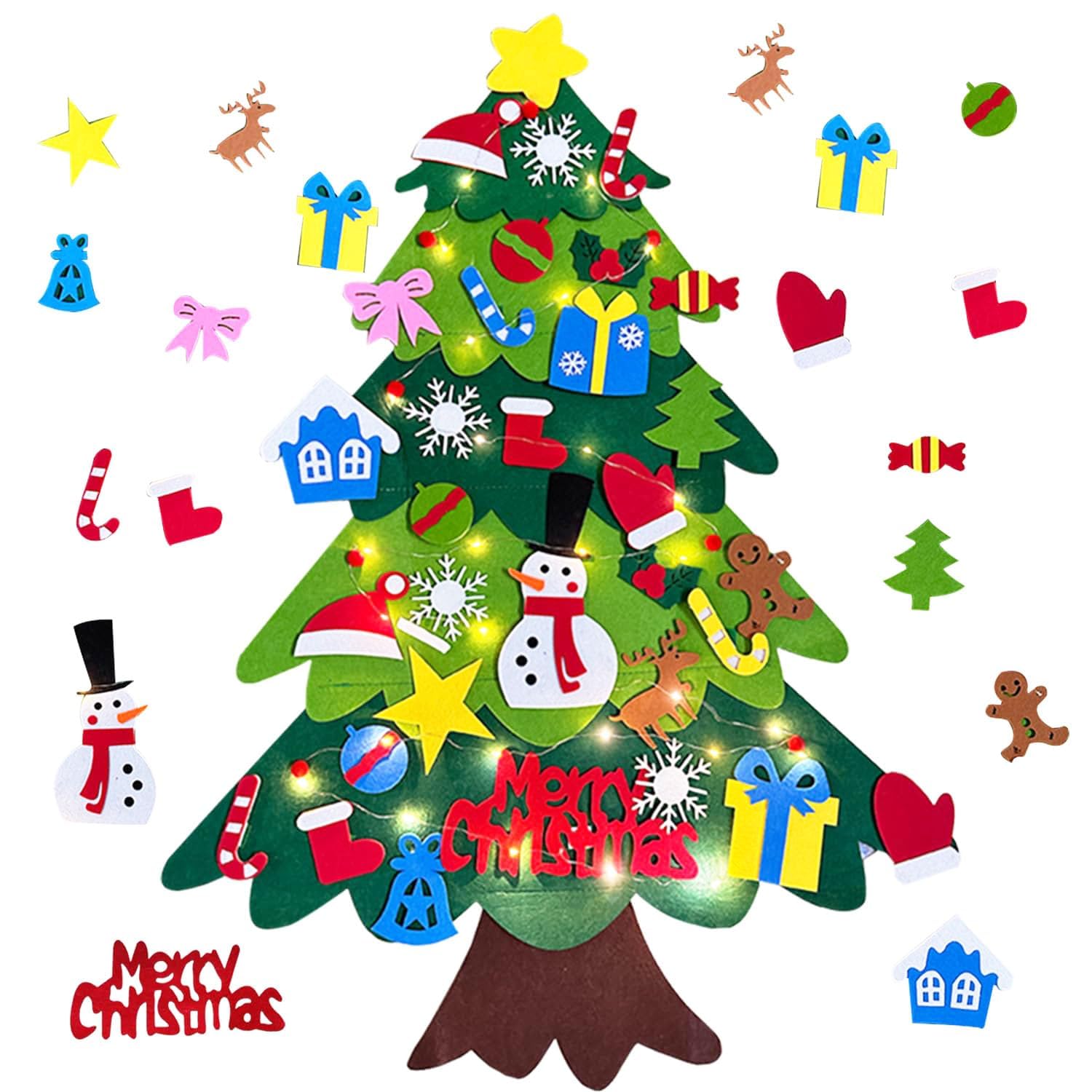 Felt Christmas Tree for Kids, Festwarm 3.2ft DIY Wall Hanging Xmas Tree with 32 pcs Ornaments Christmas Decoration for Children