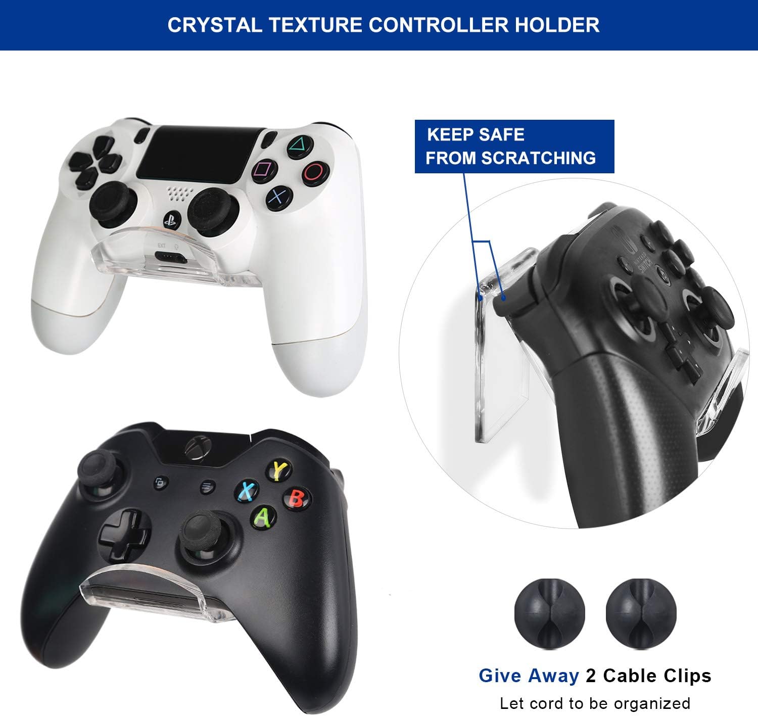 OAPRIRE Universal Controller Stand Holder Wall Mount(2 Pack) - Perfect Display and Organization - Fits Modern&Retro Game Controllers/Headset - Handcrafted PS4 Controller Accessories with Cable Clips: Electronics
