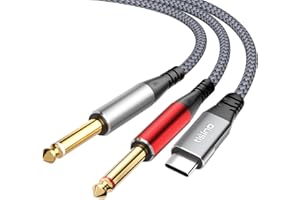 Tisino USB C to 1/4 inch Audio Cable, USB C to Dual TS Mono Cable, 6.35mm TS to Type C Y-Splitter Audio Cable for Smartphone, Tablet, Laptop Link to Amplifier, Mixing Console, Speaker - 3.3 Feet