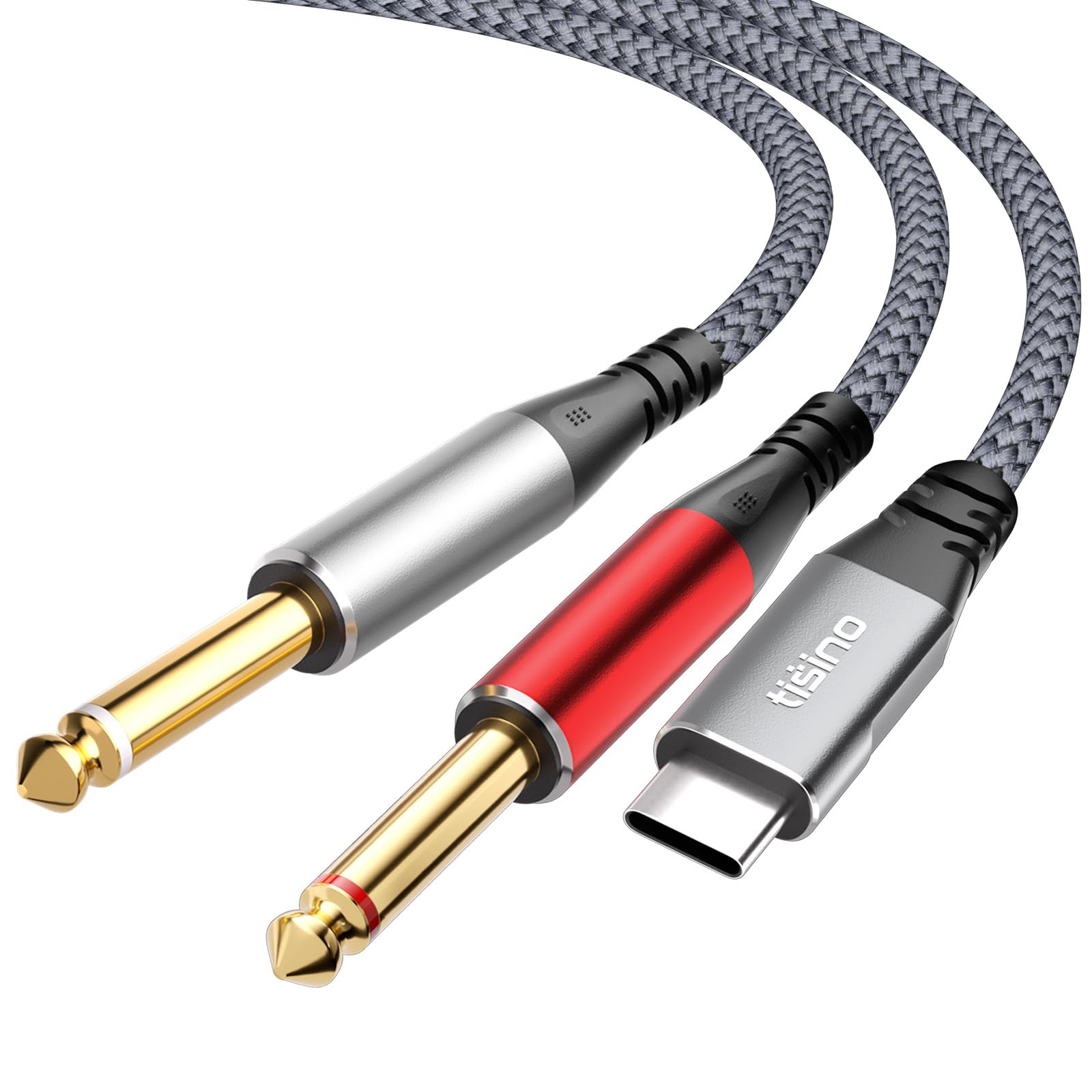 Photo 1 of Tisino USB C to 1/4 inch Audio Cable, USB C to Dual TS Mono Cable, 6.35mm TS to Type C Y-Splitter Audio Cable for Smartphone, Tablet, Laptop Link to Amplifier, Mixing Console, Speaker - 10 Feet