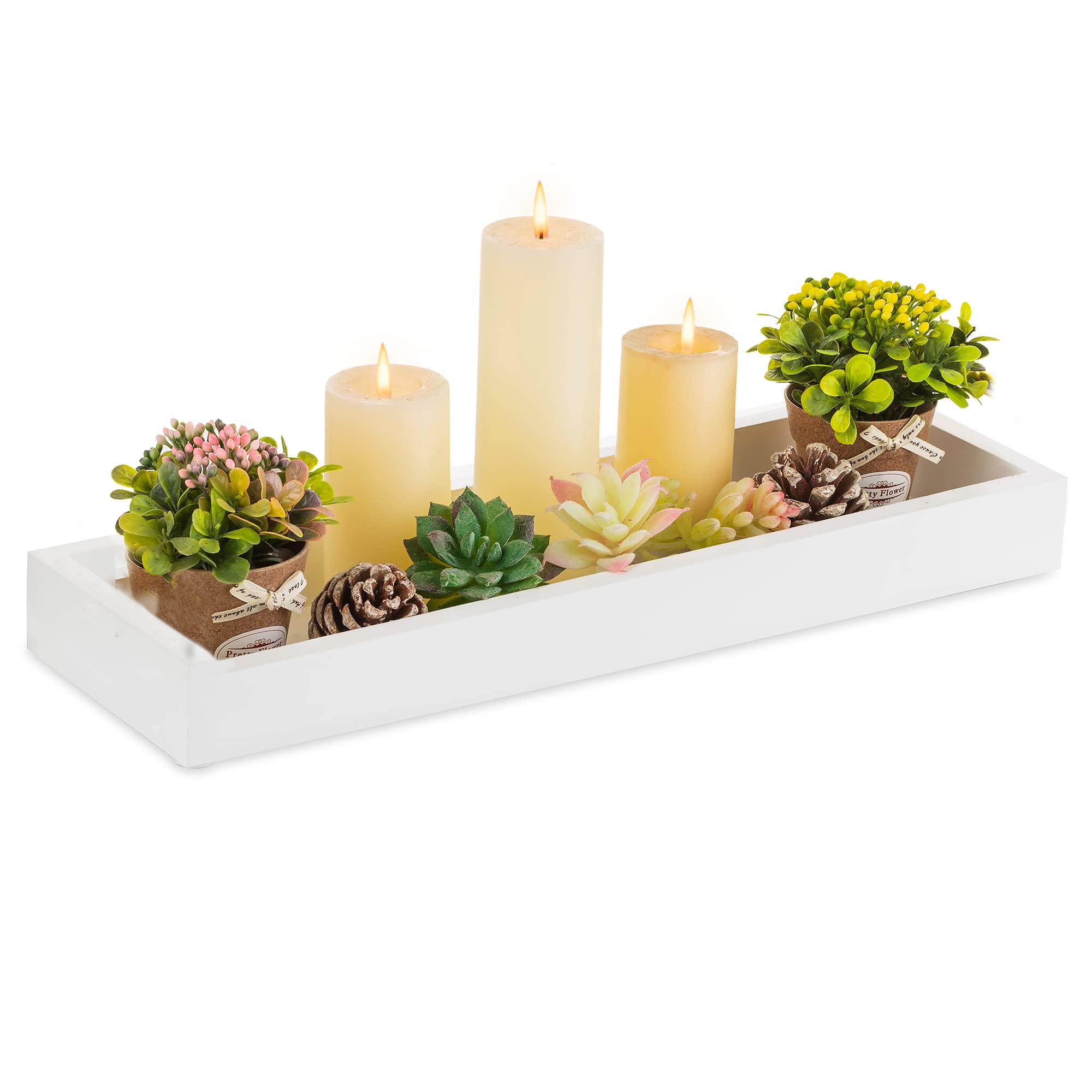 Hanobe Rectangular Long Narrow Tray: White Decorative Rectangular Candle Holder Centerpiece Plate Decor Serving Tray No Handle for Dining Table Coffee Bar Living Room Home Decor