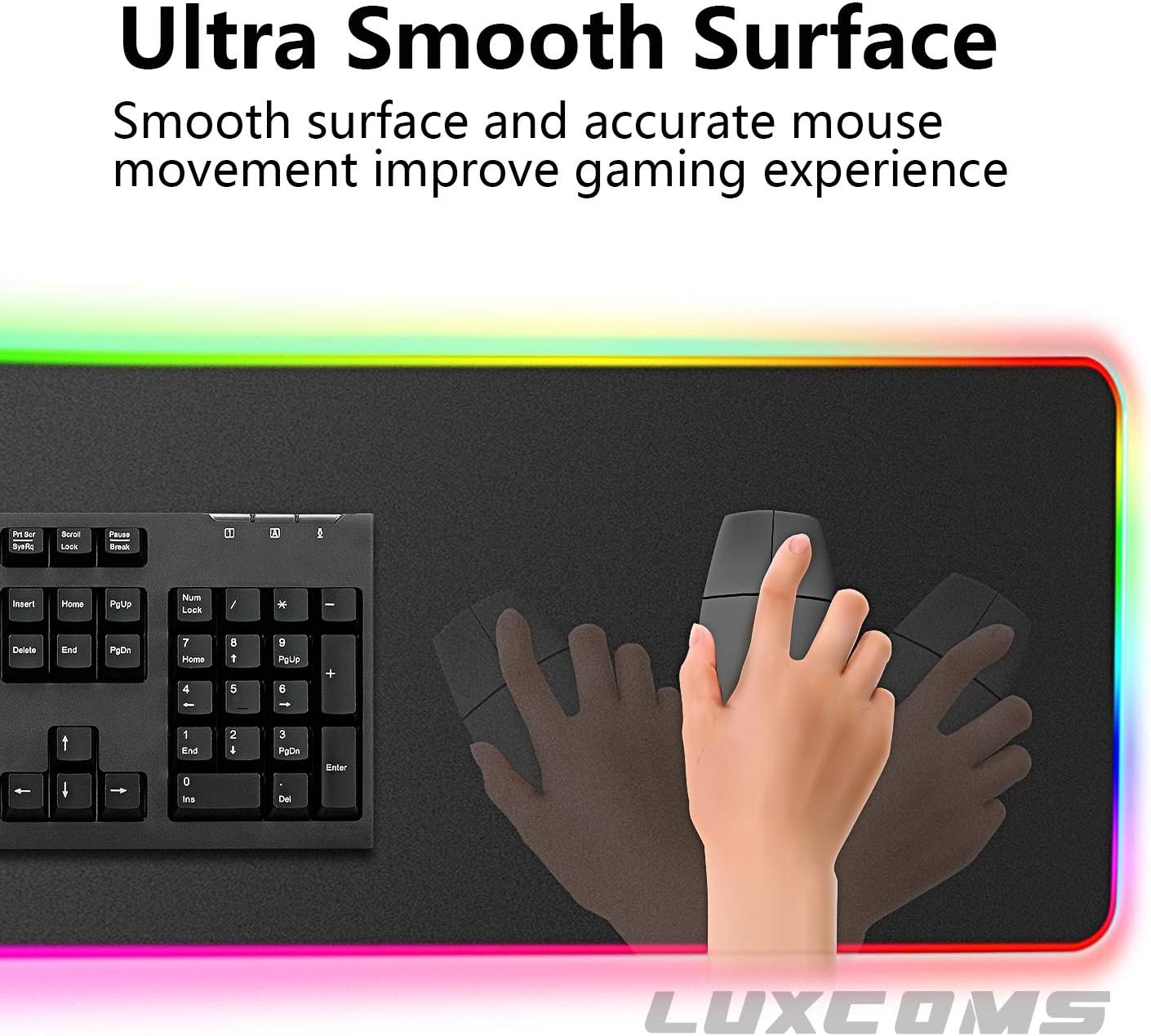 LUXCOMS RGB Soft Gaming Mouse Pad Large, Oversized Glowing Led Extended Mousepad ，Non-Slip Rubber Base Computer Keyboard Pad Mat，31.5X 11.8in : Office Products