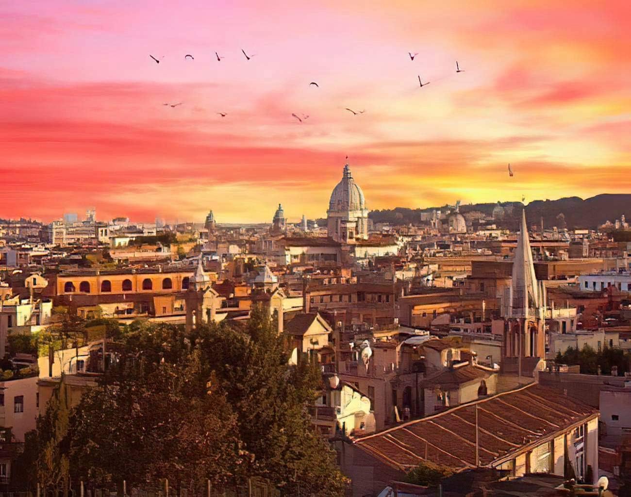 Y·JIANG Italy Cityscape Paint by Numbers, Rome Italy at Sunset Cityscape with