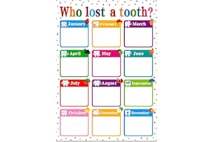 BIZIBAFF Who Lost A Tooth Chart Poster - Confetti Who Lost A Tooth Posters for Classroom Bulletin Board Lost Teeth Calendar Learning Chart Decorations for Elementary Classrooms Teacher Supplies