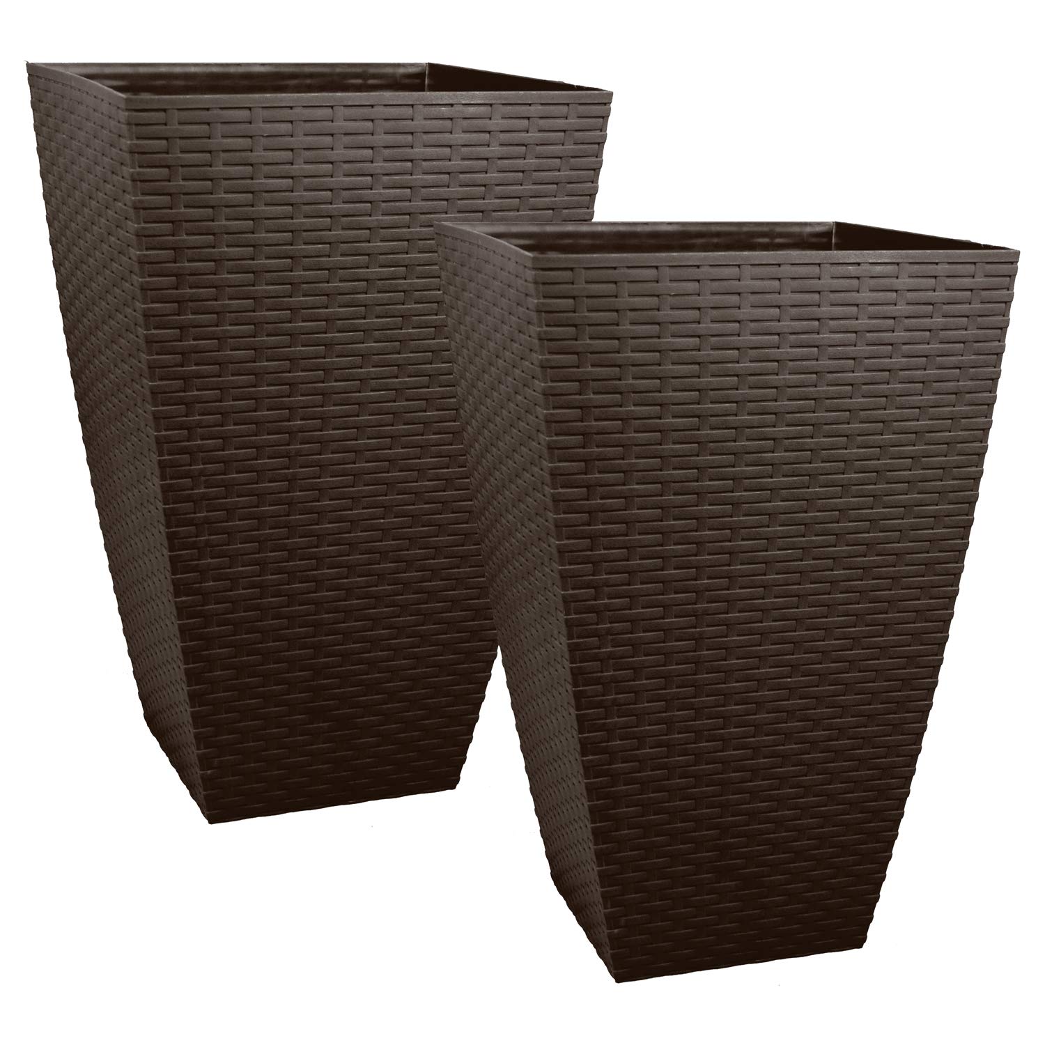 simpa 2 x Extra Large Brown Plastic Rattan Planter Indoor & Outdoor