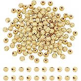 UNICRAFTALE 160pcs 18K Gold Plated Brass Pumpkin Beads, 4mm Round Loose Beads for Earring Necklace Bracelet Jewelry Making
