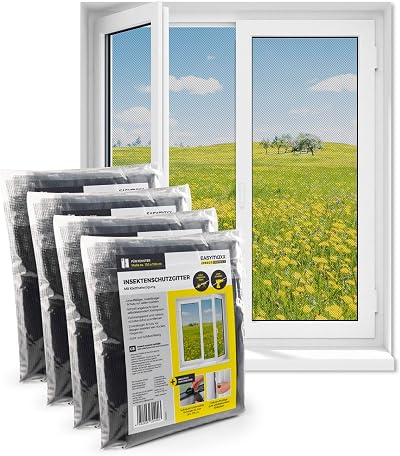 EASYmaxx Fly Screen for Window with Hook & Loop Tape – Cut-to-Size Black