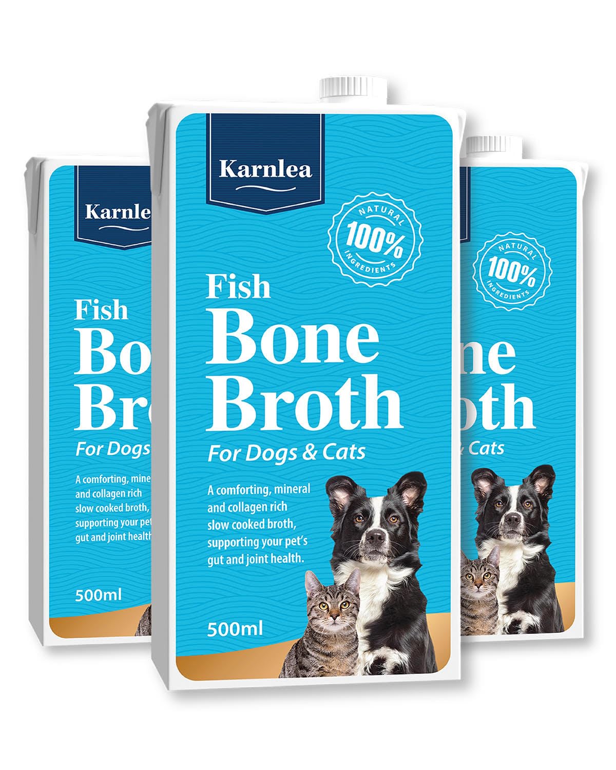 Fish Bone Broth for Dogs & Cats - 3 x 500ml| 100% Real & Natural Liquid Bone Broth for Pets | High in Collagen & Protein for Healthy Joints, Gut, Digestion, Skin & Sickness