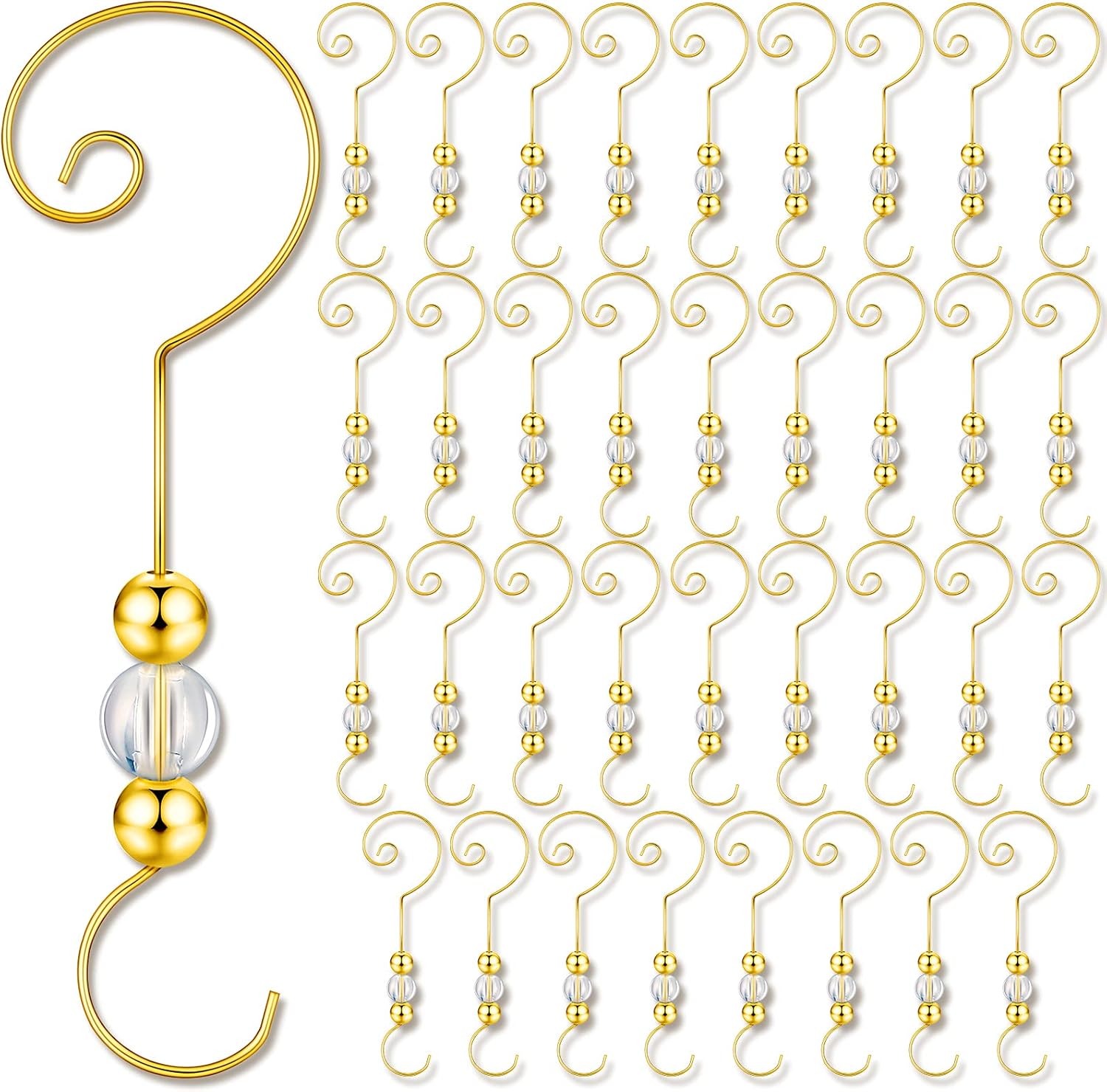 Ornament Hooks - Moxweyeni 36 Pieces Christmas Ornament Hooks Acrylic Wire Ornament Hook Clear Wire Ornament Hooks for Christmas Tree Ornament Hanger Home Decor (Gold)