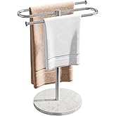 STWWO Countertop Towel Stand Free Standing with Marble Base, S-Shape Hand Towel Stand for Bathroom Stainless Steel Rust-proof, Hand Towel Holder Standing for Kitchen Vanity Countertop (Brushed Nickel)
