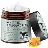 Beef Tallow for Skin, Tallow and Honey Balm (4.2 Oz), Tallow Face Moisturizer, Organic Grass Fed Whipped Beef Tallow with Honey Beeswax, Deeply Moisturizing for Face & Body, Unscented Fast Absorption