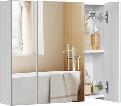 VASAGLE BBK22WT Bathroom Wall Cabinet with Mirror 60x15x55 cm White