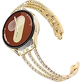 Surace Compatible With Galaxy Watch 7/6/5/4 Band 40mm 44mm, Women's Bling Diamond Rhinestone Link Bracelet for Samsung Watch 7/FE/6/5/4, Gold