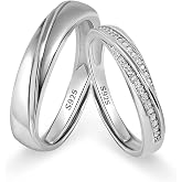 Meissa 2Pcs Couple Rings for Men and Women 925 Sterling Silver Wedding Band Matching Promise Rings Size Adjustable Handmade Bridal Jewelry Size 3-10