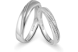 Meissa 2Pcs Couple Rings for Men and Women 925 Sterling Silver Wedding Band Matching Promise Rings Size Adjustable Handmade B