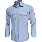 COEVALS CLUB Men's Denim Western Cowboy Pearl Snap Casual Button Down Up Dress Long Sleeve Soild Work Shirts(1# Sky Blue 3XL)