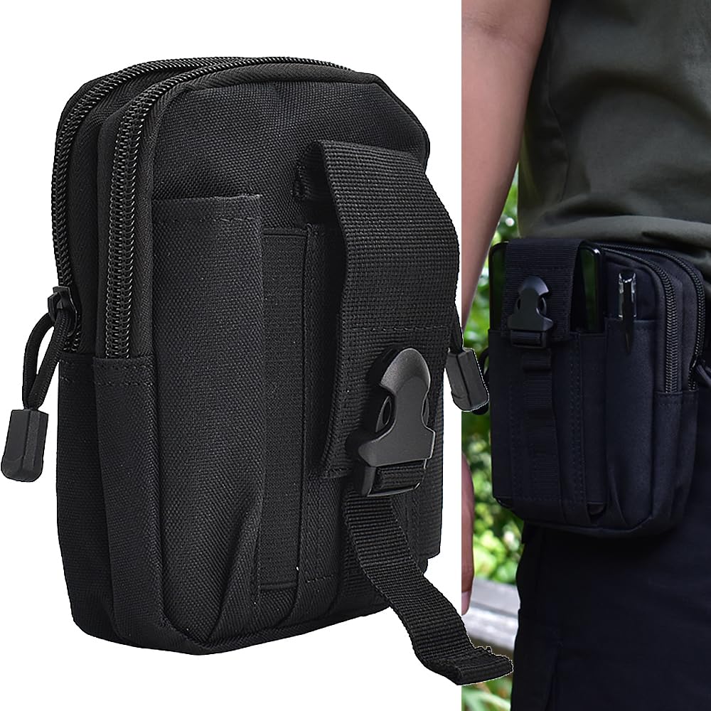 Runzkzy Tactical Pouch Molle Pouches Camping Hiking Outdoor Gear EDC Small Tool Pouch Multipurpose Waist Bag Cell Phone Holster Holder Wallet Pouch (Black)