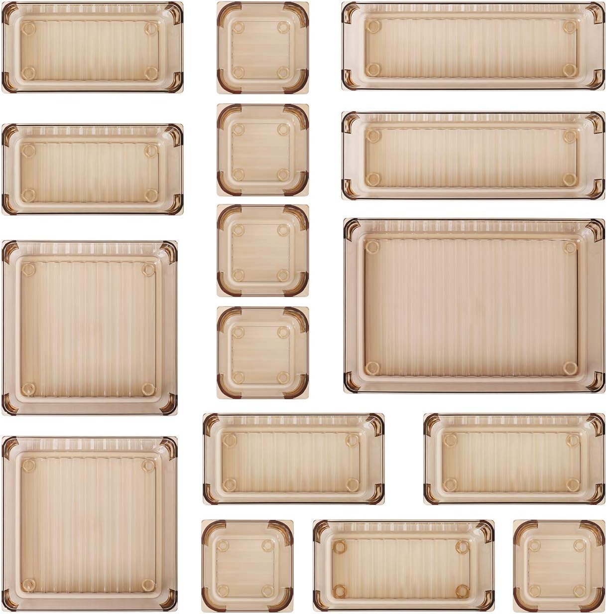 Kootek 16 Pcs Desk Drawer Organizer Set 5-Size Bathroom Drawer Tray Dividers Versatile Storage Bins Plastic Vanity Trays Organizers Divider Container for Dresser Makeup Kitchen Utensil Office: Home & Kitchen