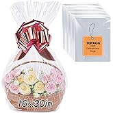 Yuiicaov 10PCS Large Cellophane Bags, 16x30 Inches Clear Cellophane Wrap for Gift Baskets, Basket Packaging Clear Gift Bags 2.8 Mil Thick